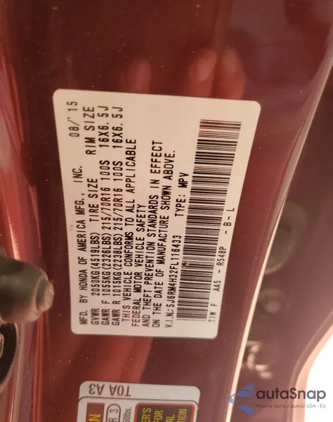 2015 Honda Cr-V Lx z USA, uszkodzony, nr VIN 5J6RM4H32FL116433